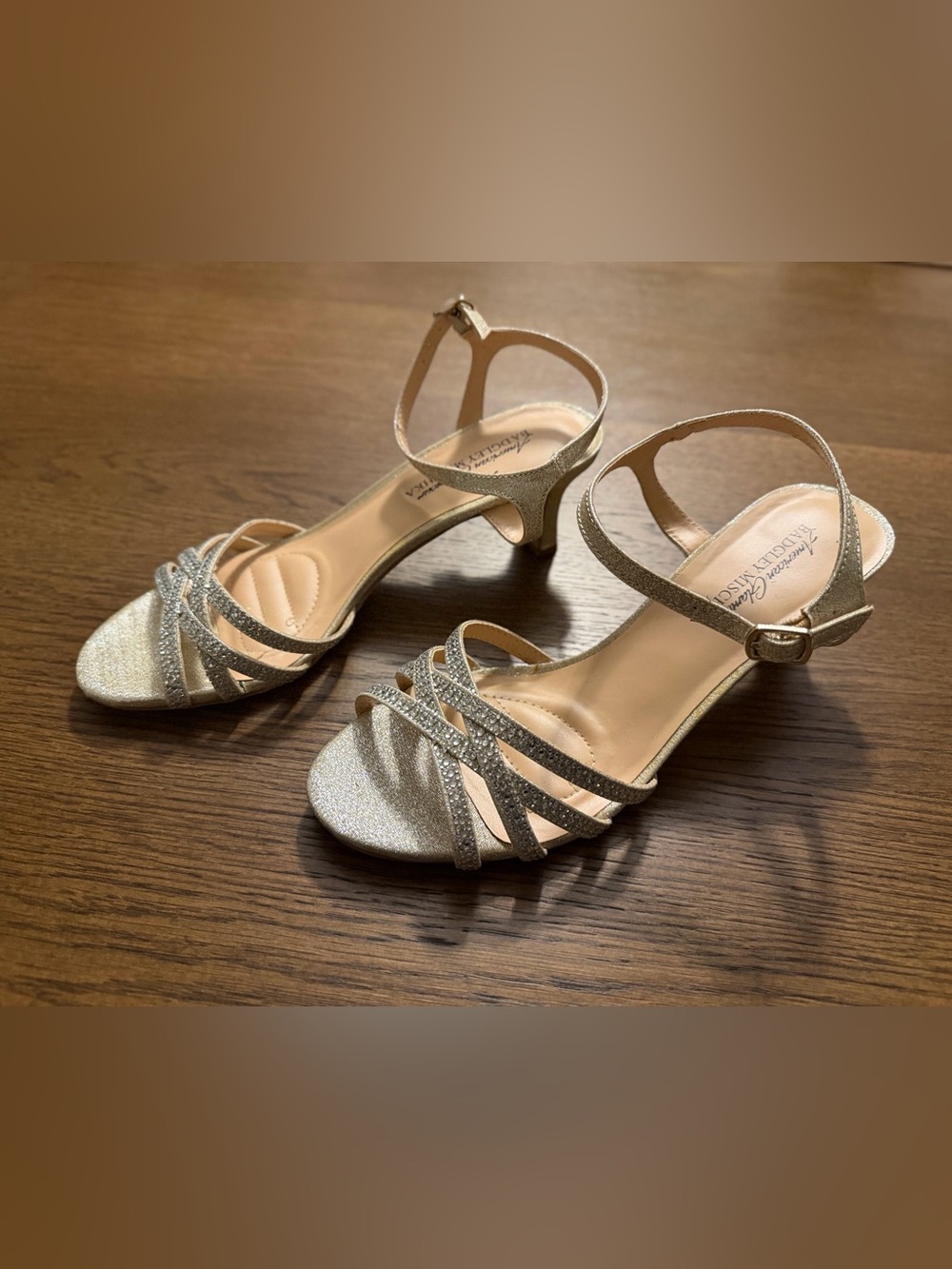 Badgley Mischka American Glamour Metallic Strappy Ankle‑Strap Heels